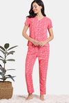 Zivame Floral Pop Woven Pyjama Set - Coral Paradise — thumbnail 2